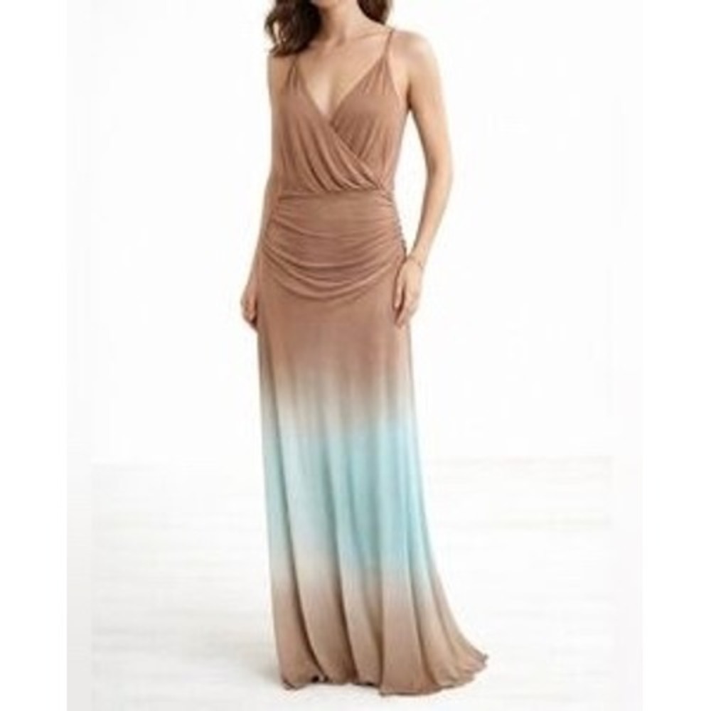 Young Fabulous & Broke Brown Aqua Ombre Ruched Maxi Dress XS Racerback Modal